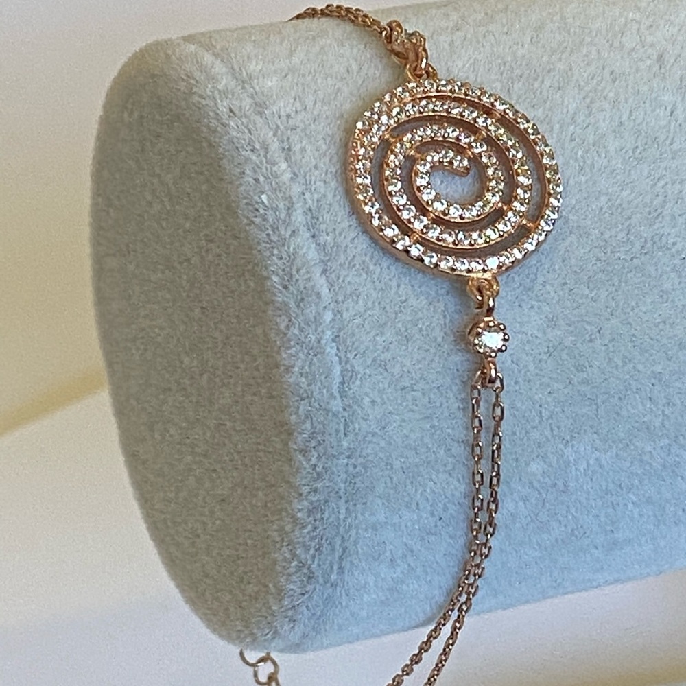 925 silver bracelet round swirl chain clear zirconia stones 14K rose gold plated